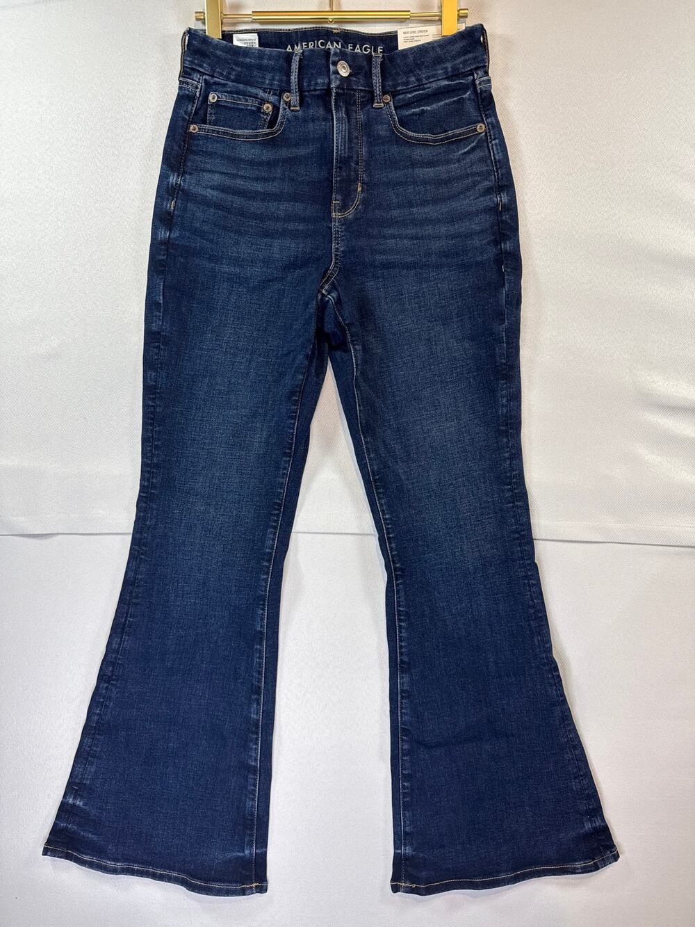 American Eagle Kirby Super High Rise Flare Jeans Storm Dark Womens 6 Short NWT